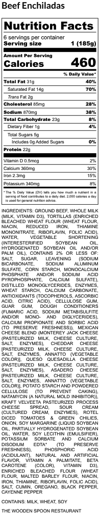 Beef Enchiladas - Nutrition Label 1 - The Wooden Spoon