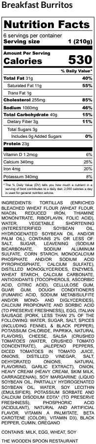 Breakfast Burritos - Nutrition Label 1 - The Wooden Spoon