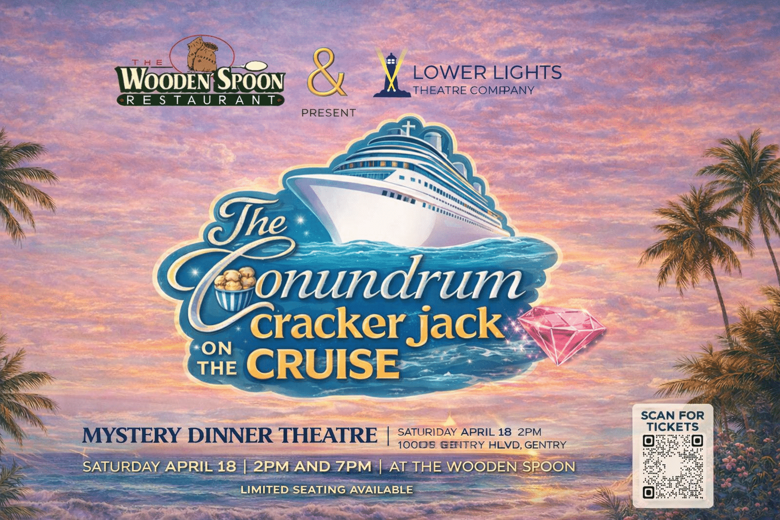 Come enjoy a fun, family-friendly night as The Wooden Spoon partners with Lower Lights Theatre Company to bring live theatre to our community. Proceeds from this event help support local arts in Northwest Arkansas!